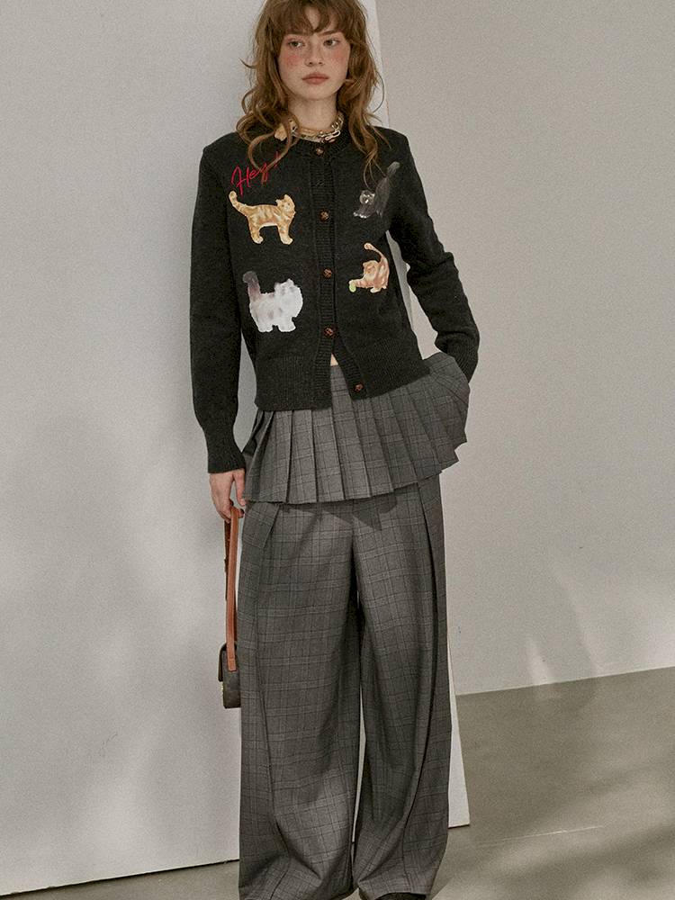 Playful Kitten Print Knit Cardigan【s0000014395】