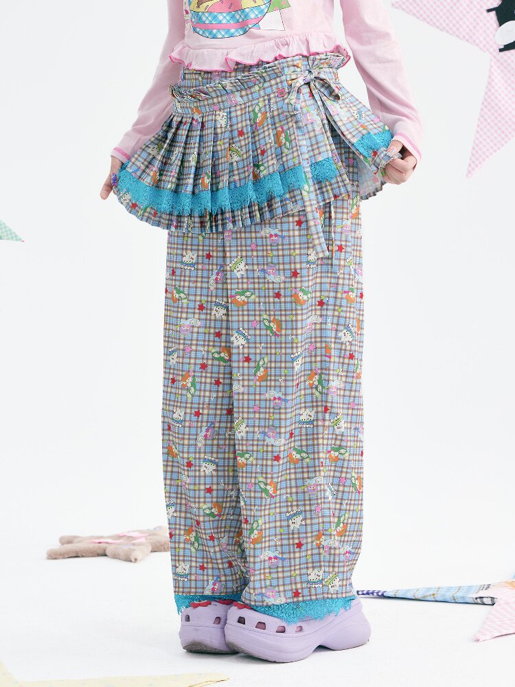 Plaid Low-Rise Lace Apron Pants【s0000018367】