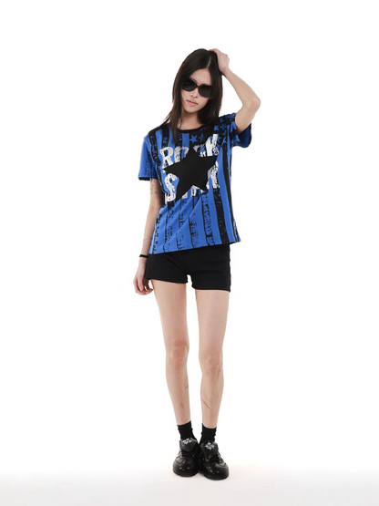 Stars and Stripes Letter Print Tee【s0000018239】
