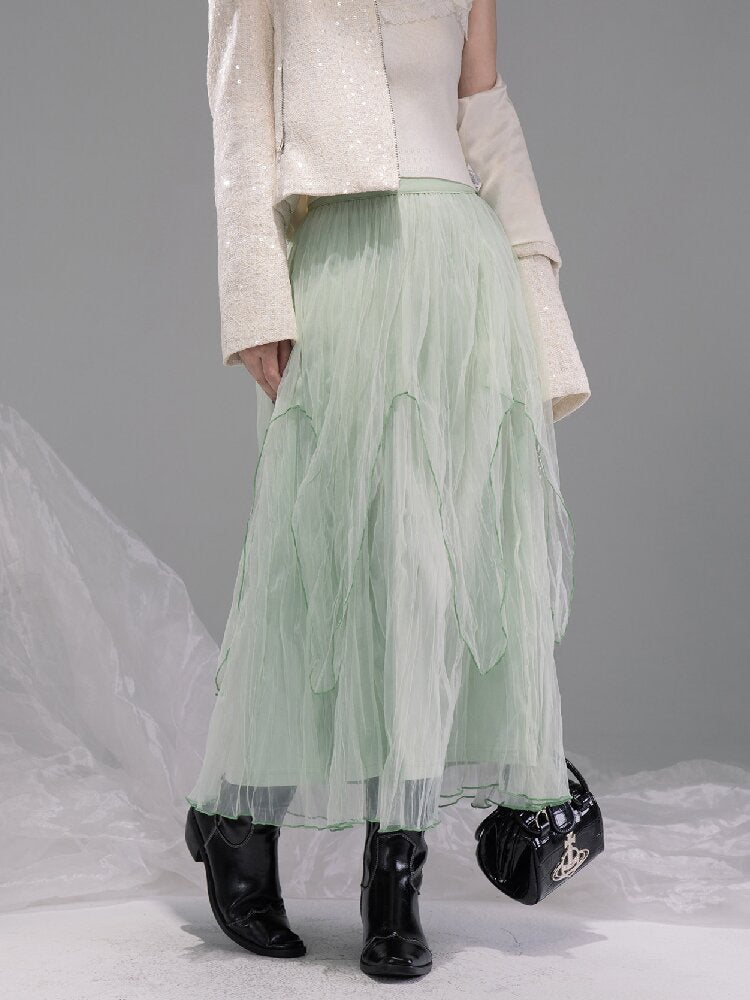 Liubo Gauze Green Irregular Skirt【s0000015738】