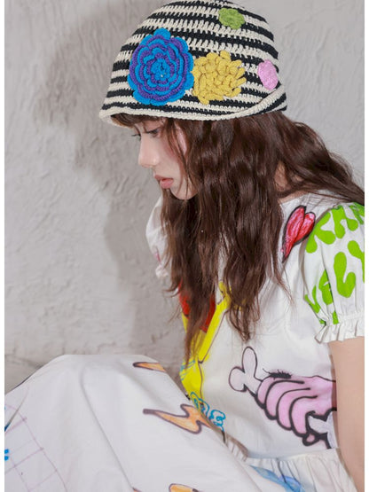 Striped flowers handmade crochet【s0000013344】