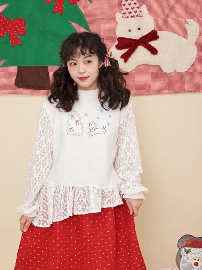Embroidery Childish White Knit Sweater【s0000011199】