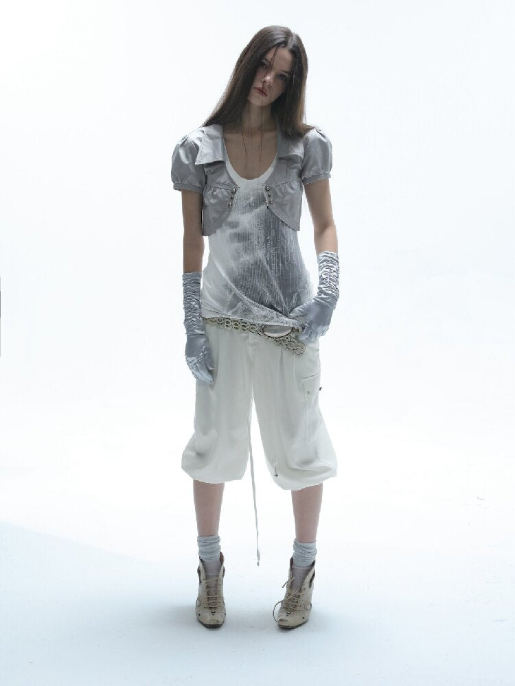 V-Neck Buckle Satin Shirt Jacket【s0000016570】