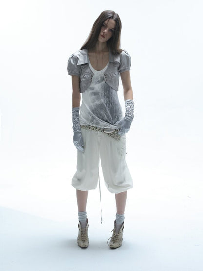 V-Neck Buckle Satin Shirt Jacket【s0000016570】