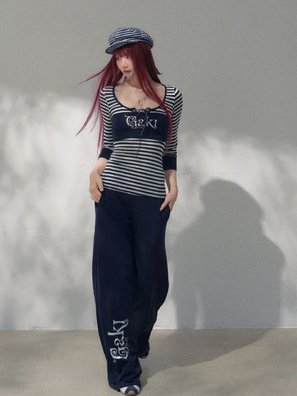 Striped Drawstring Base Layer Set【s0000019259】