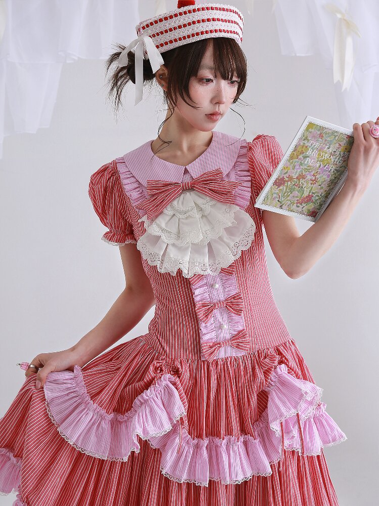 Vintage Red Striped Skirt Dress【s0000016551】