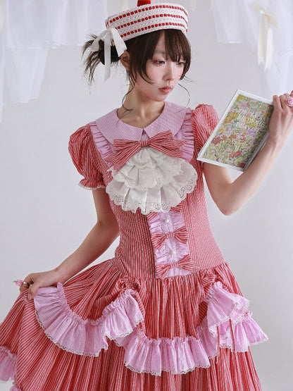 Vintage Red Striped Skirt Dress【s0000016551】