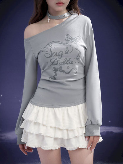 Diagonal Shoulder Printed Cake Skirt Dress【s0000011669】