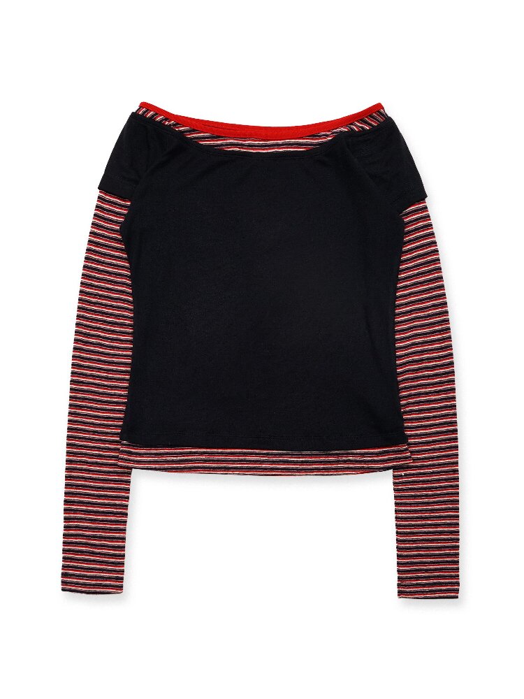 Tencel Wool Stripe Contrast T-Shirt【s0000016417】