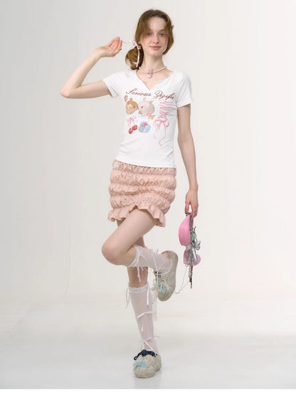 V-neck Rabbit Print Slim Thin Tops【s0000012252】