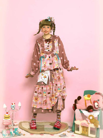 Embroidered Patch Design Bow Elastic Waist Skirt【s0000014515】