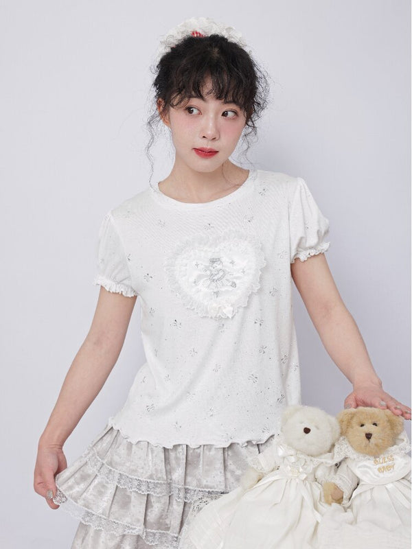Silver Foil Trim Ballet Bear Shirt【s0000017484】