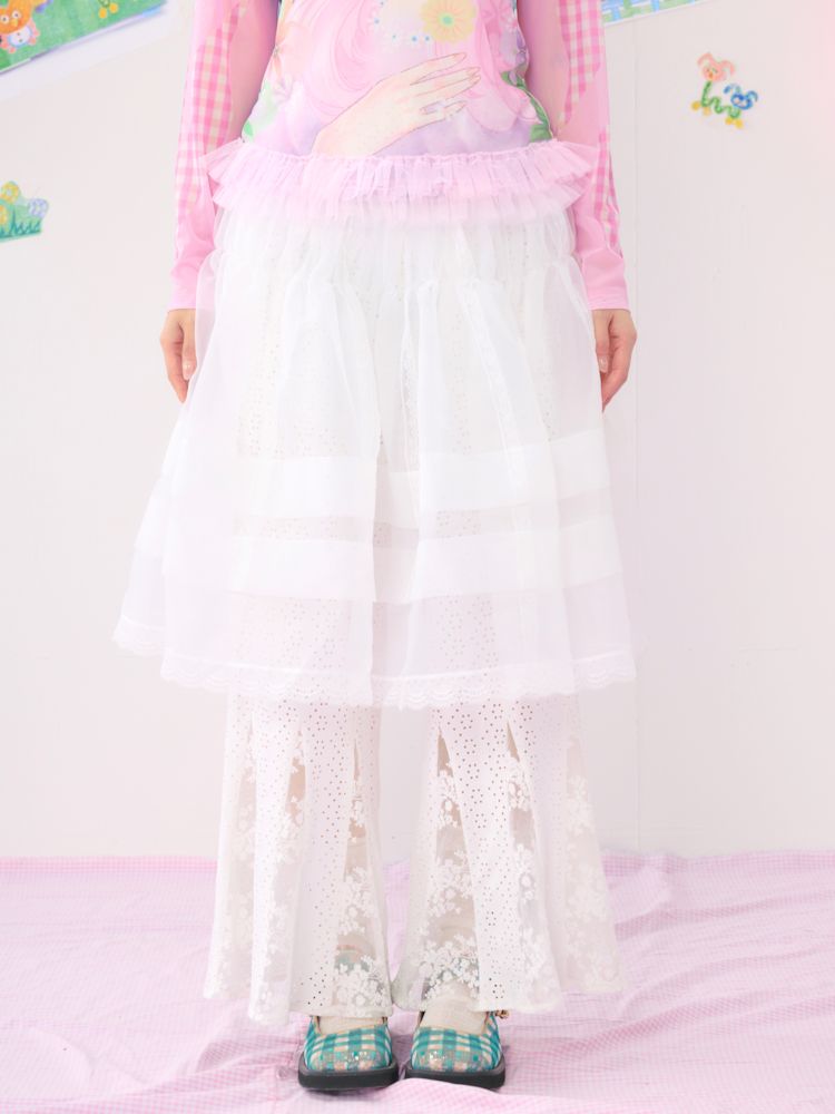 Spliced Lace White Gauze Skirt【s0000009535】