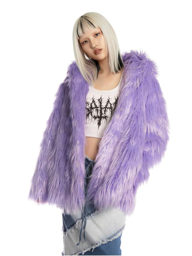 White Light Purple Fur Hooded Jacket【s0000014909】
