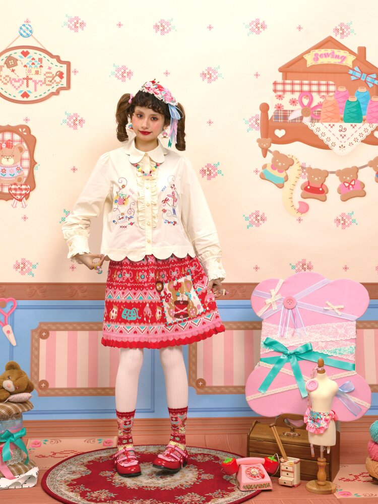 Red Fair Island Bear Lace Skirt【s0000015571】