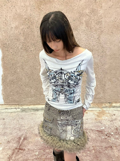 Snow Leopard Corduroy Short Skirt【s0000018068】