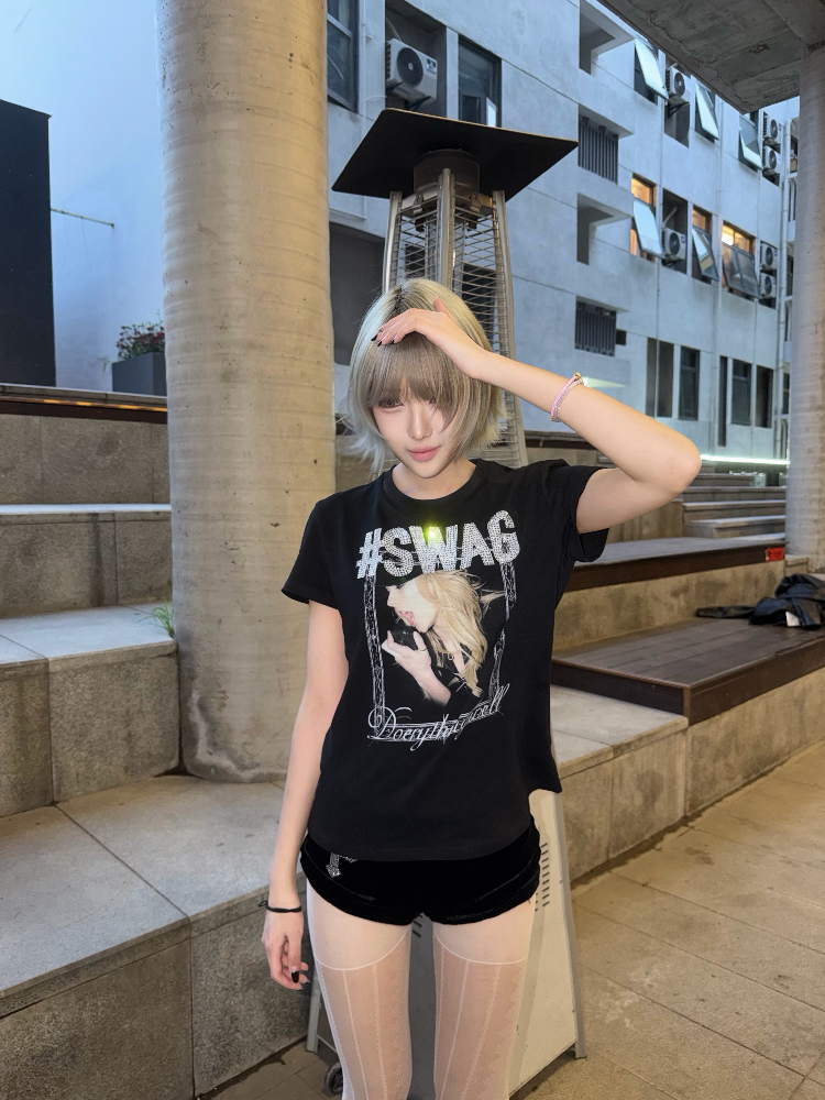 Portrait Diamond Print Crew Tee【s0000018217】