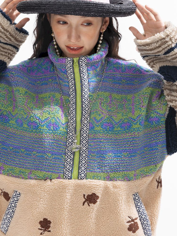 패치 워크 Lambswool 두꺼운 느슨한 재킷 [S0000011310]