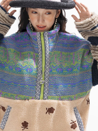 패치 워크 Lambswool 두꺼운 느슨한 재킷 [S0000011310]