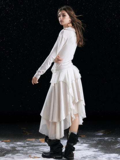 Smudged Print Ruffled Panel Dress【s0000015551】