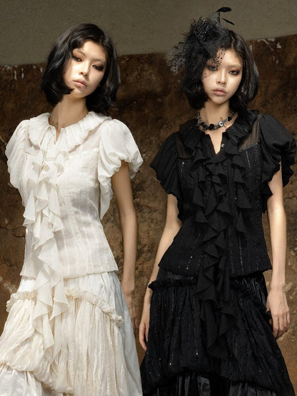 Court Style Dark Punk Puff Sleeve Shirt【s0000016886】
