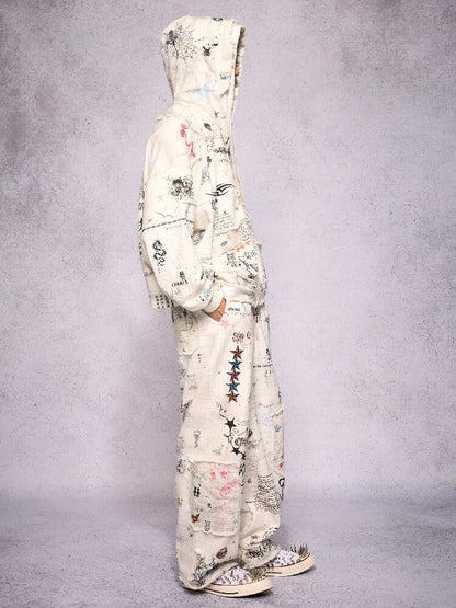 Torn Manuscript Print Sweatshirt Jacket【s0000018735】