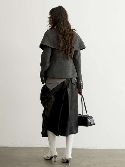 Removable Cape Gray Tweed Coat【s0000015192】
