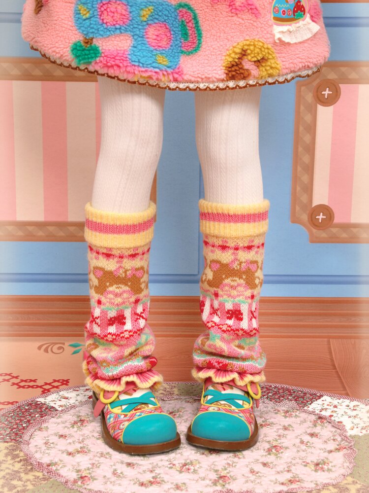 Yellow Pink Wool Lace Leg Cover【s0000015577】