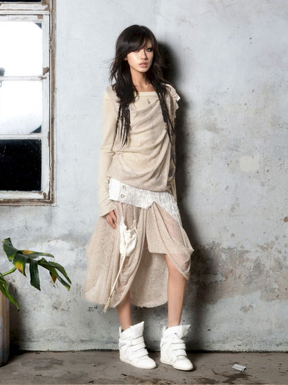 Slim-Fit Off-Shoulder Long-Sleeve T-Shirt【s0000013895】