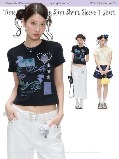 Two Color Vine Slim Short T-Shirt【s0000016407】