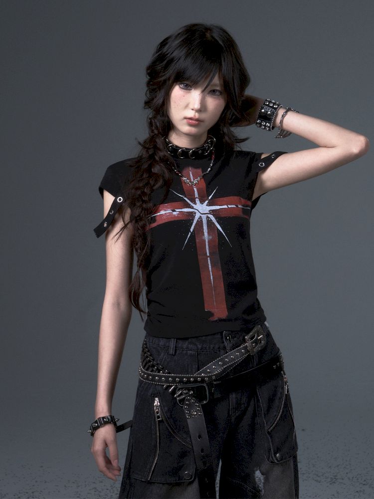 Punk Positive Shoulder Short Sleeve t-shirt【s0000012343】