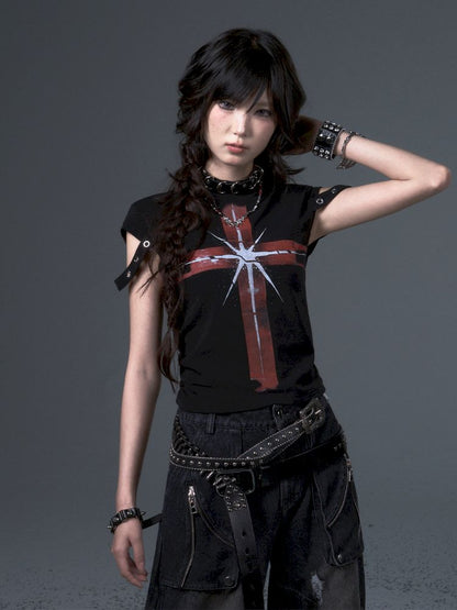 Punk Positive Shoulder Short Sleeve t-shirt【s0000012343】