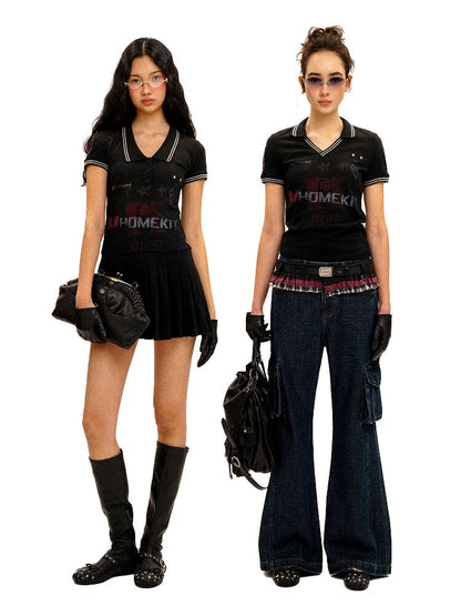 Polo Collar Pleated Skirt T-Shirt【s0000016421】