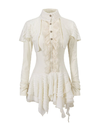 Plush Knit Lace Ruffle Irregular Dress【s0000019244】