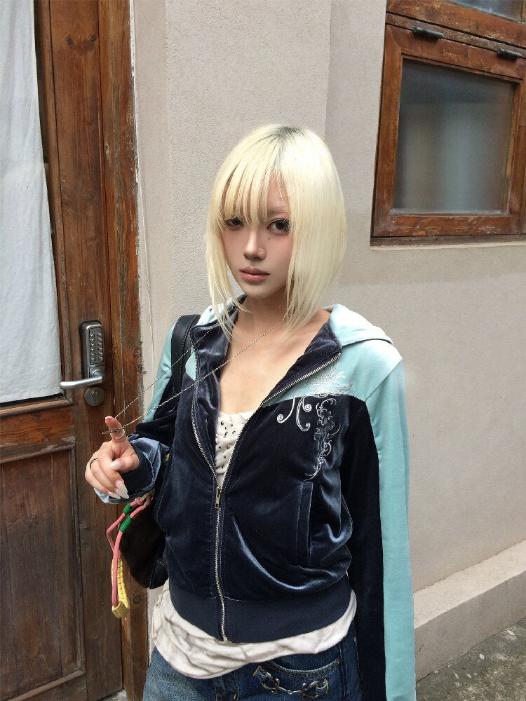 Velvet Color Block Hooded Cardigan【s0000019265】