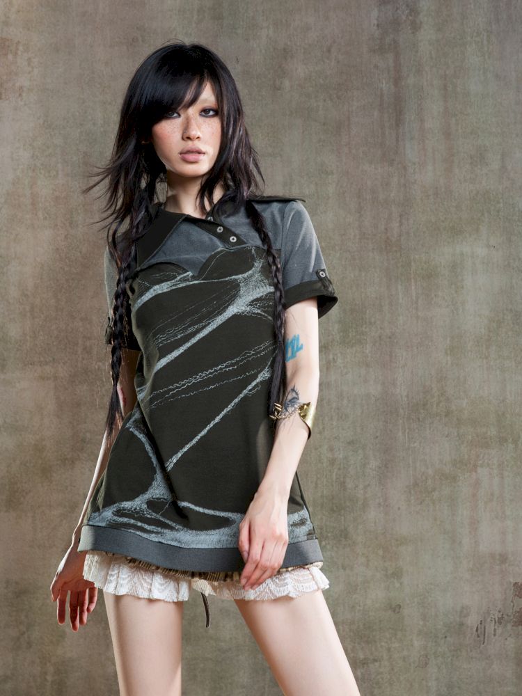 Lapel Short Sleeve Backless t-shirt【s0000012646】