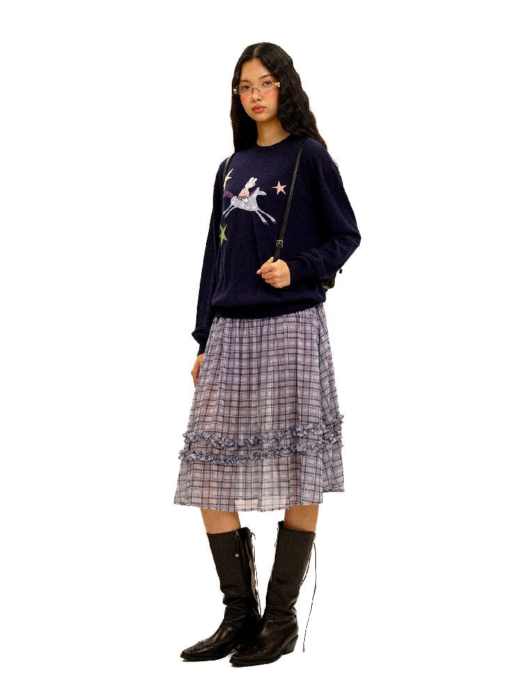 Horse Rabbit Lace Crew Neck Sweater【s0000016072】
