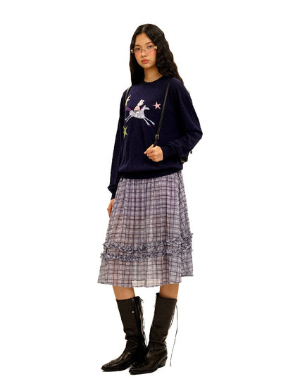 Horse Rabbit Lace Crew Neck Sweater【s0000016072】