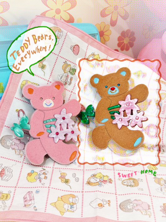 Bear Bouquet Flocked Acrylic Hairpin【s0000014508】