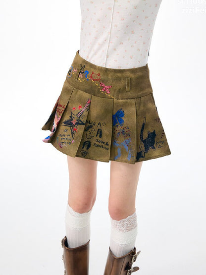 Graffiti Print Pleated Skirt【s0000017889】