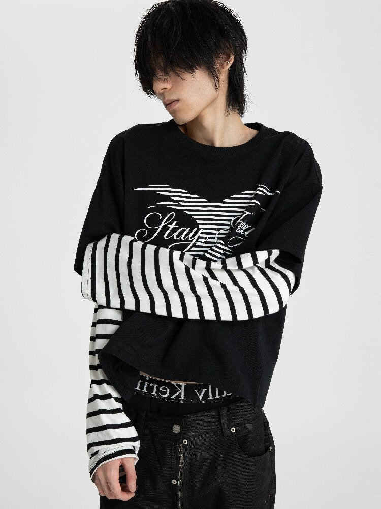 Black White Patchwork Long T-Shirt【s0000018563】