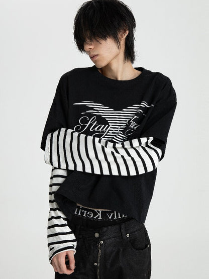 Black White Patchwork Long T-Shirt【s0000018563】