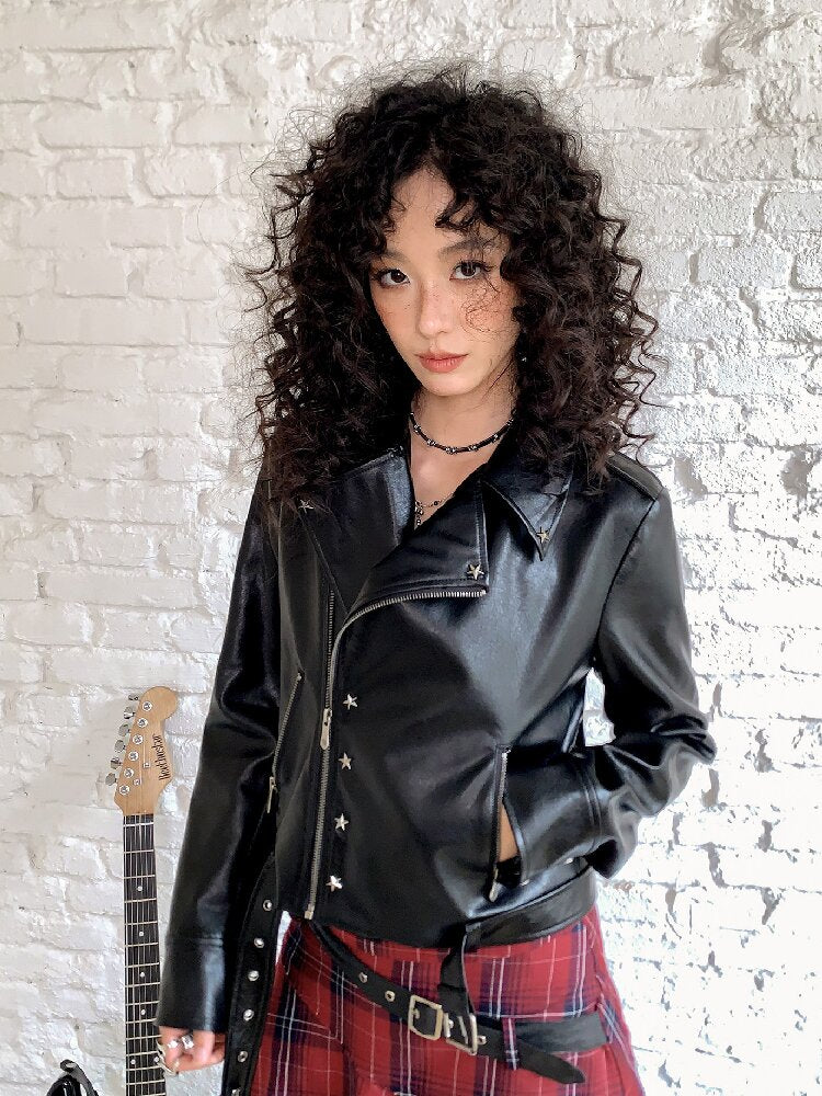 Sleek Rock Star Leather Jacket【s0000017903】