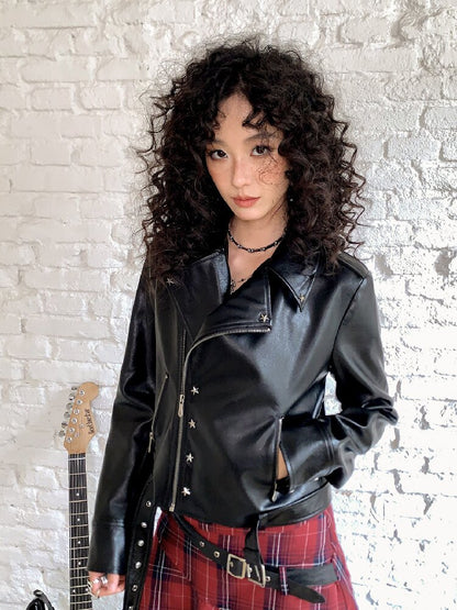 Sleek Rock Star Leather Jacket【s0000017903】