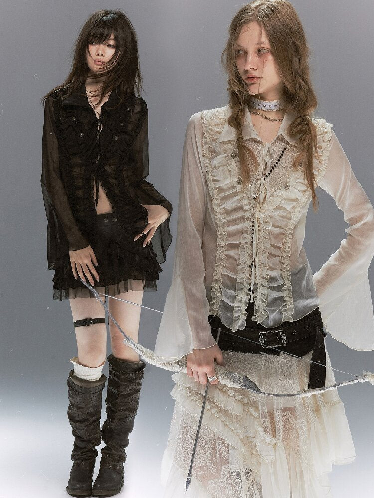 Sheer Chiffon Patchwork Lace Shirt【s0000017500】