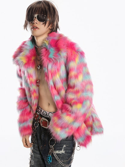 Rainbow Colorful Faux Fur Coat【s0000019281】
