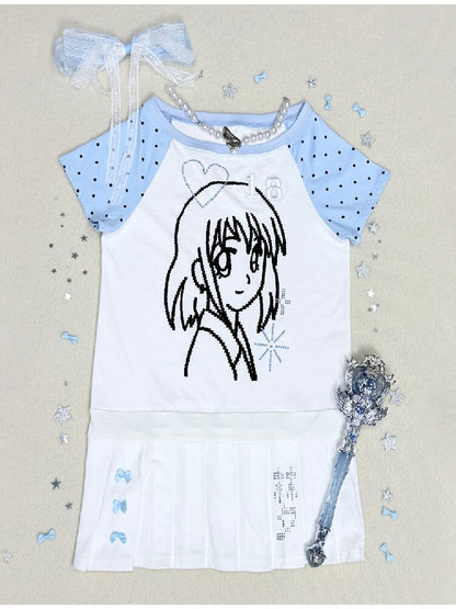 Blue White Pixel Pleated Dress【s0000016546】