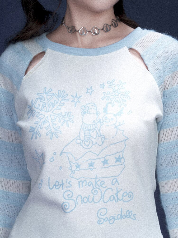 Snowman Blue White Raglan T-Shirt【s0000015442】