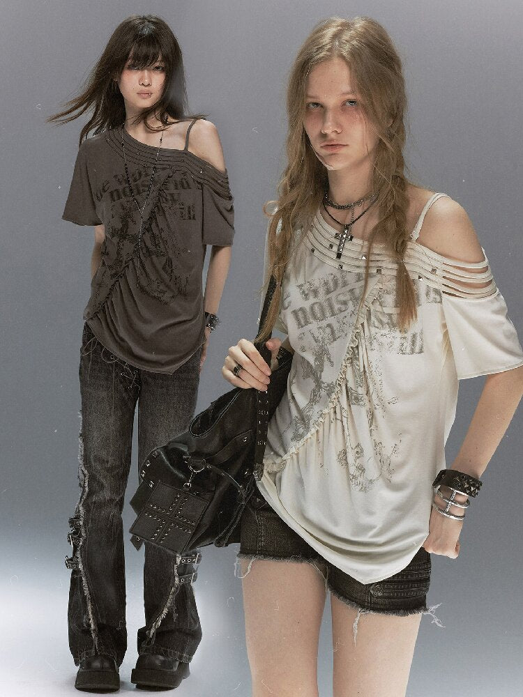 Punk Cross Split Riveted T-Shirt【s0000017495】