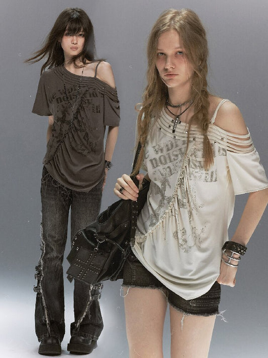 Punk Cross Split Riveted T-Shirt【s0000017495】